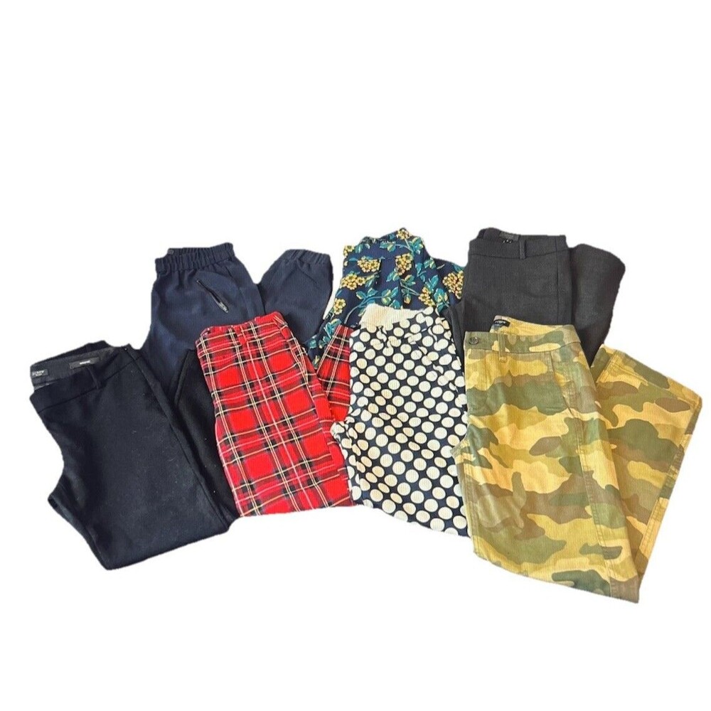 J. Crew Womens Sz‎ 0 Pants Lot of 7 Trousers Minnie Stretch Winnie Camo Plaid